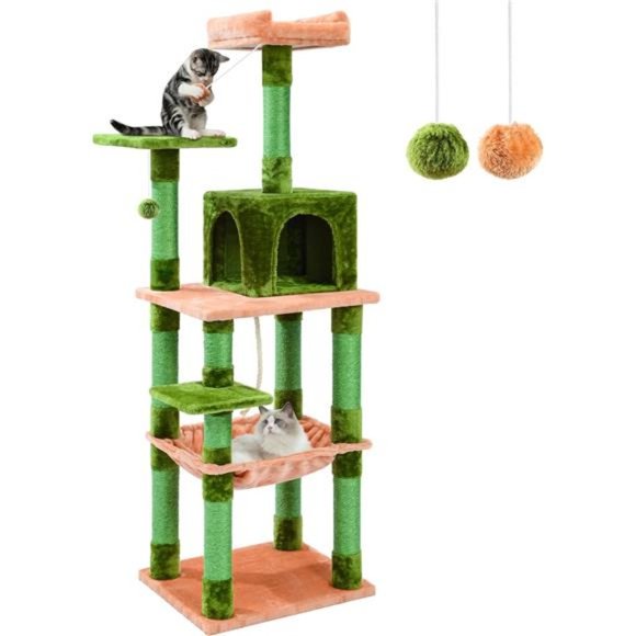 68 Inches Cat Tower 5 Tires Multi-Level Cat Condo with Cat Scratching Post